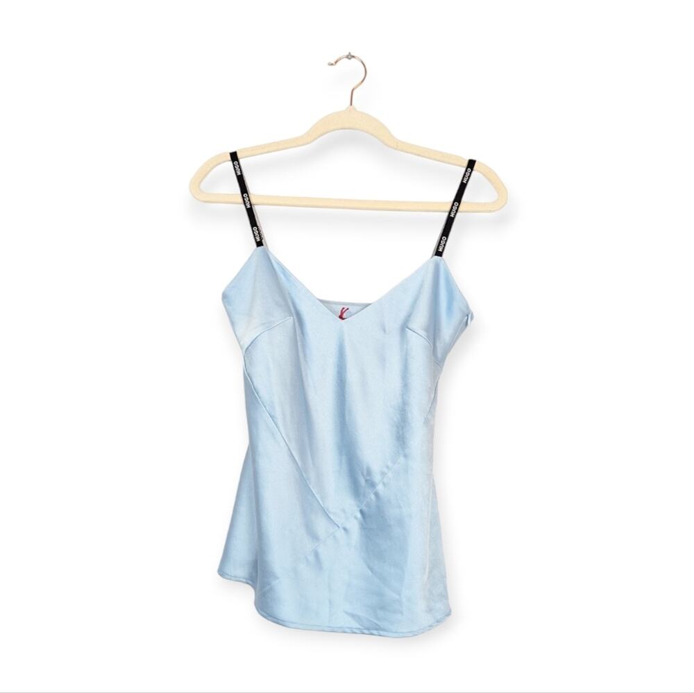 Hugo Boss Baby Blue Casrina Satin Top With Logoed Straps Size 4